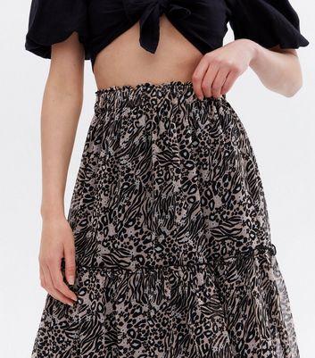 Animal print tiered chiffon midi skirt sale