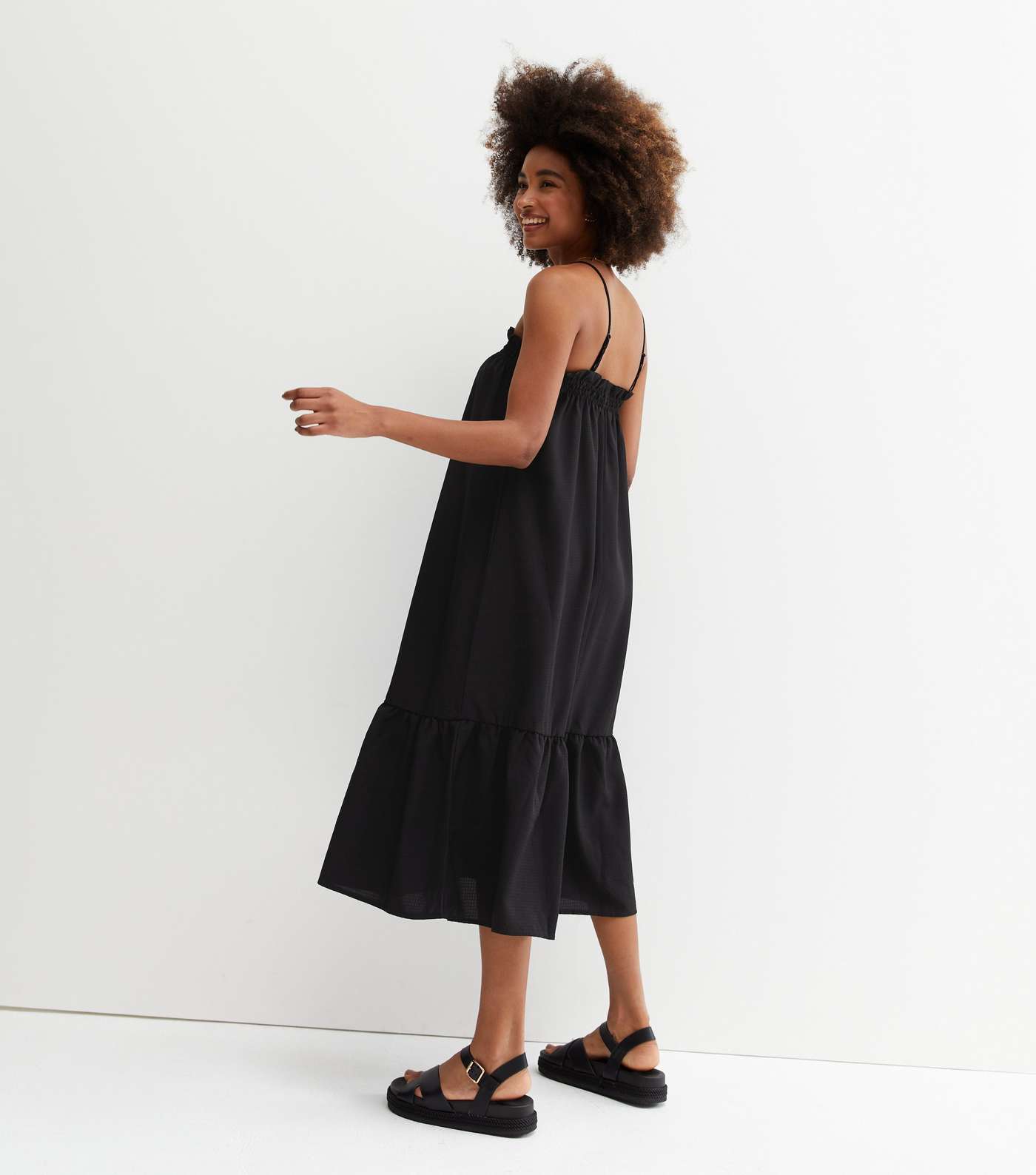 Black Tiered Strappy Midi Dress Image 4