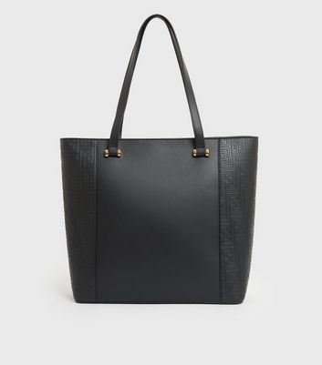 Black Leather Look Monogram Tote Bag New Look