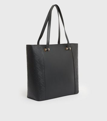 shop for Black Leather-Look Monogram Tote Bag New Look at Shopo