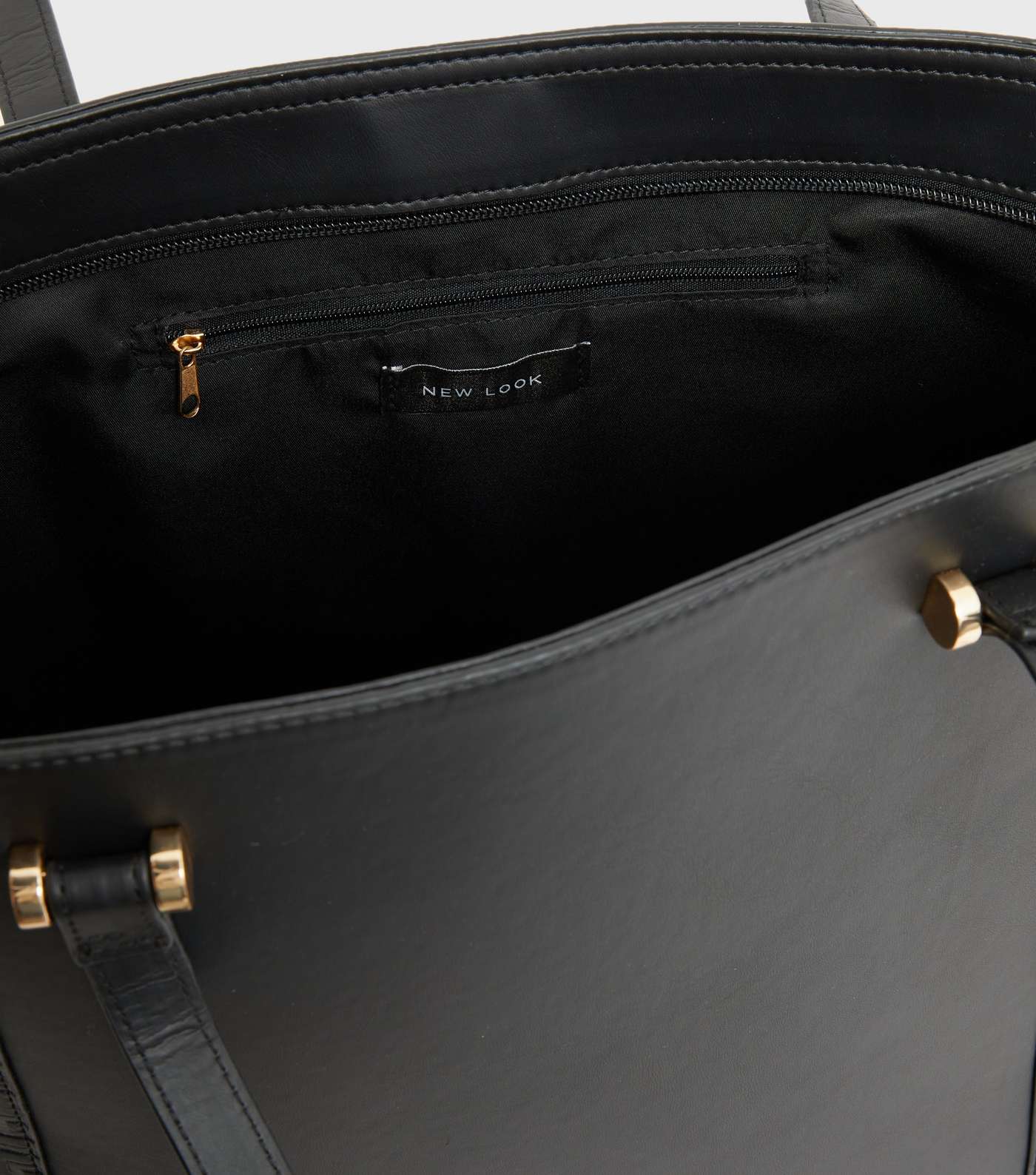 Black Leather-Look Monogram Tote Bag Image 4