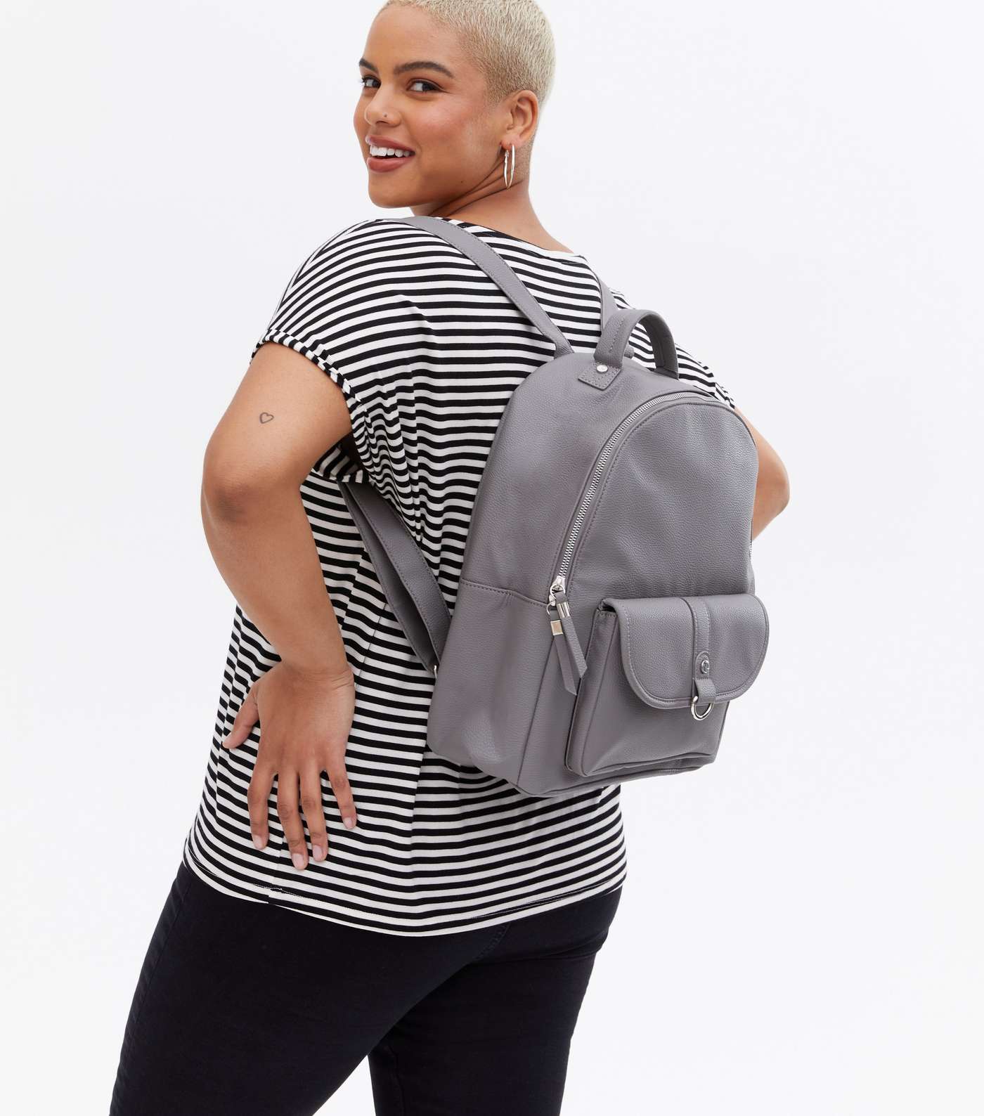 Grey Leather-Look Ring Front Backpack Image 2