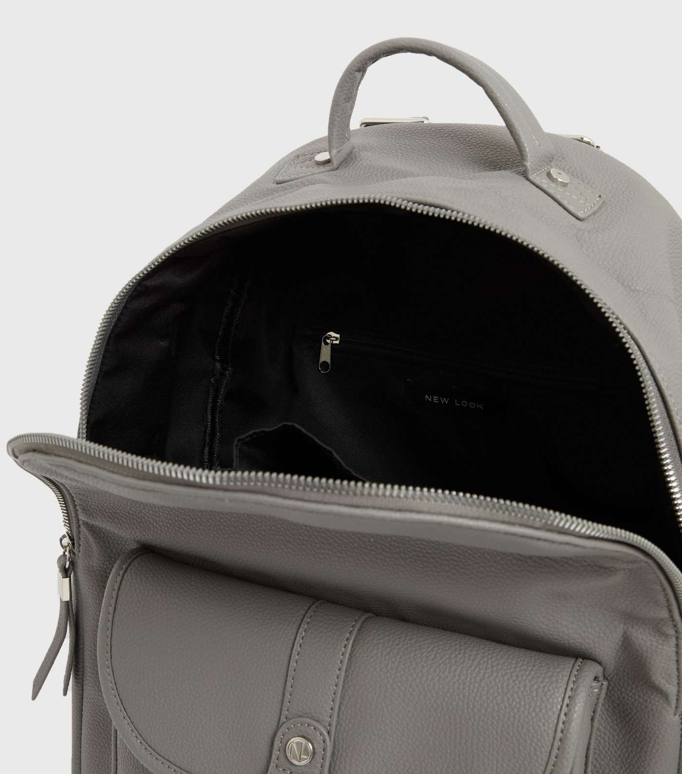 Grey Leather-Look Ring Front Backpack Image 4