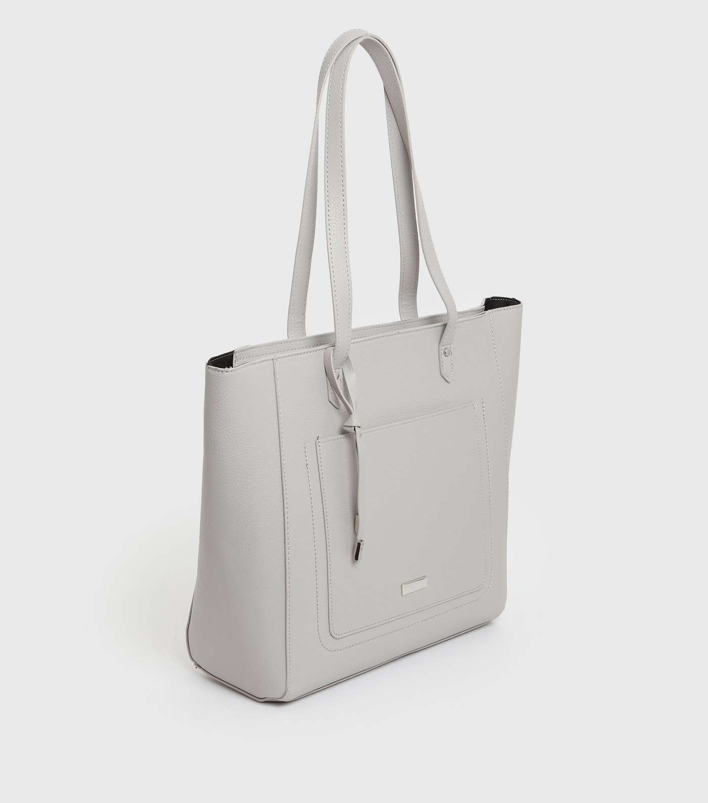 Grey Leather-Look Tassel Pocket Front Tote Bag Image 3