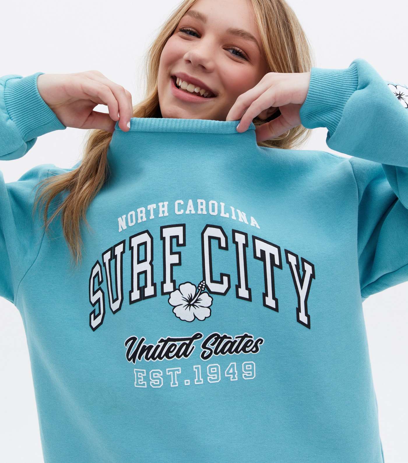 Girls Turquoise Surf City Logo Sweatshirt Image 3