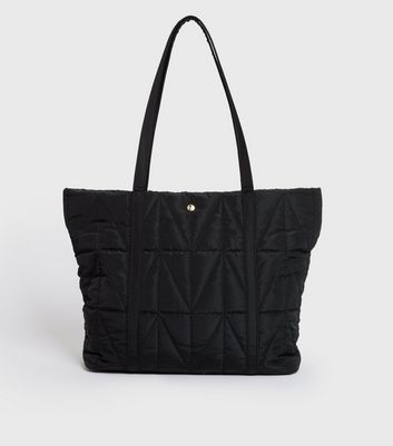 Black Quilted Tote Bag New Look