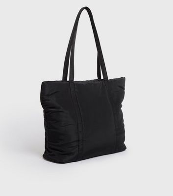 Black quilted nylon tote bag online