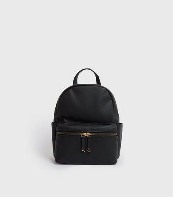 Black Leather-Look Pocket Front Backpack