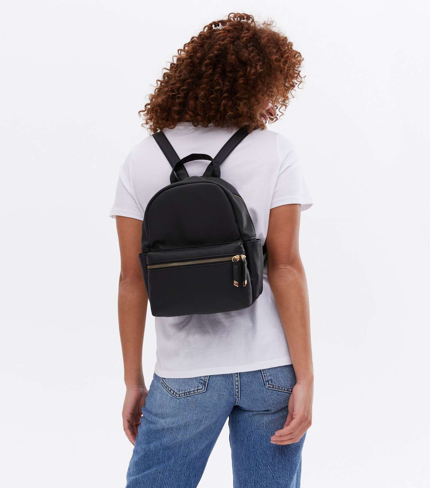 Black Leather-Look Pocket Front Backpack Image 2