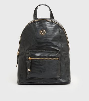 Black Faux Snake Embellished Backpack 