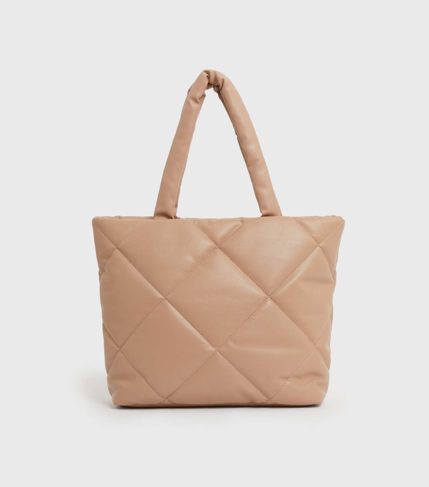 Camel Quilted Leather-Look Tote Bag