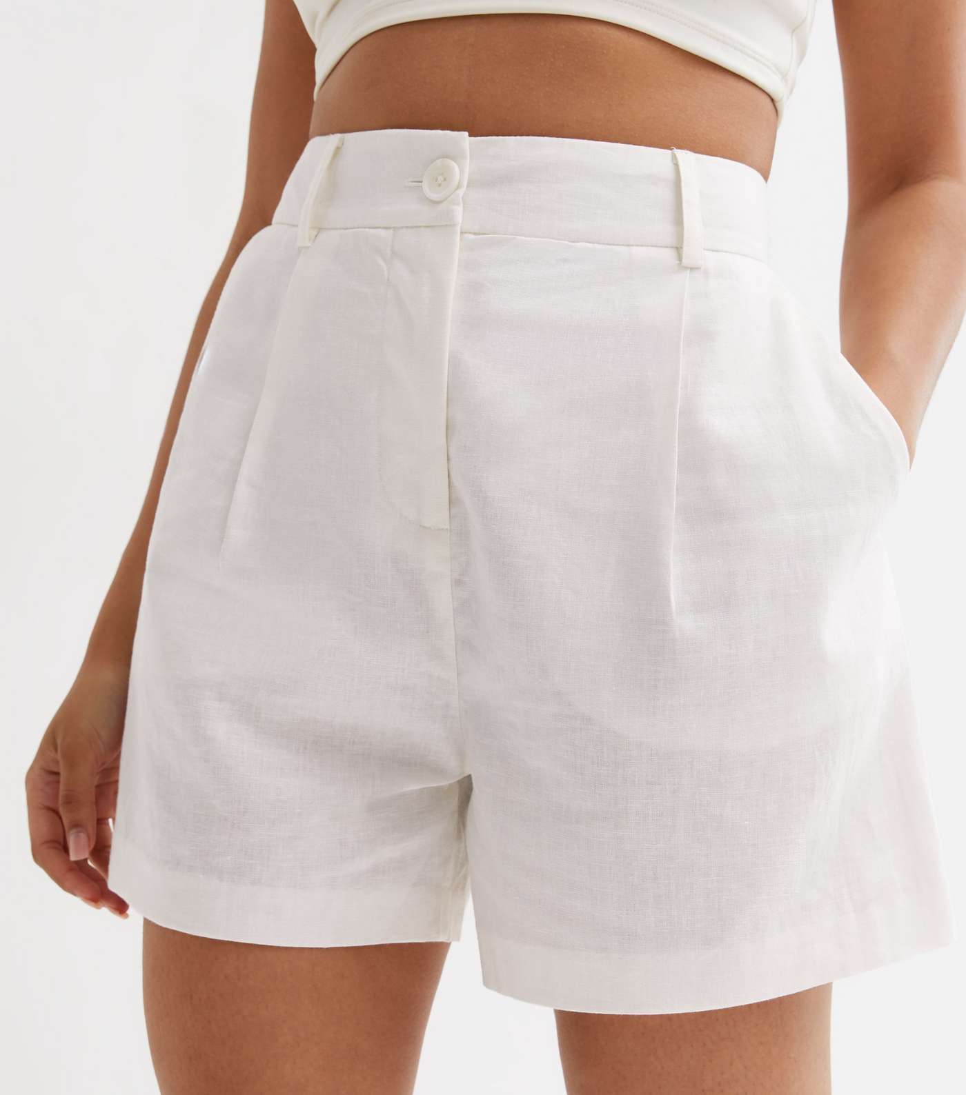 Petite Off White Linen Blend Tailored Shorts Image 2