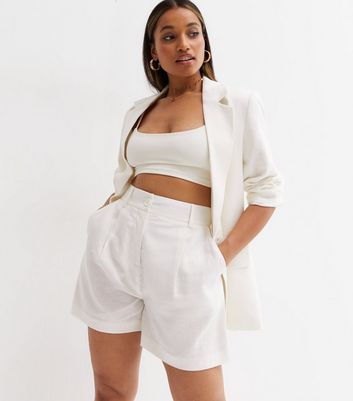 Damen Bekleidung Petite Off White Linen Blend Tailored Shorts