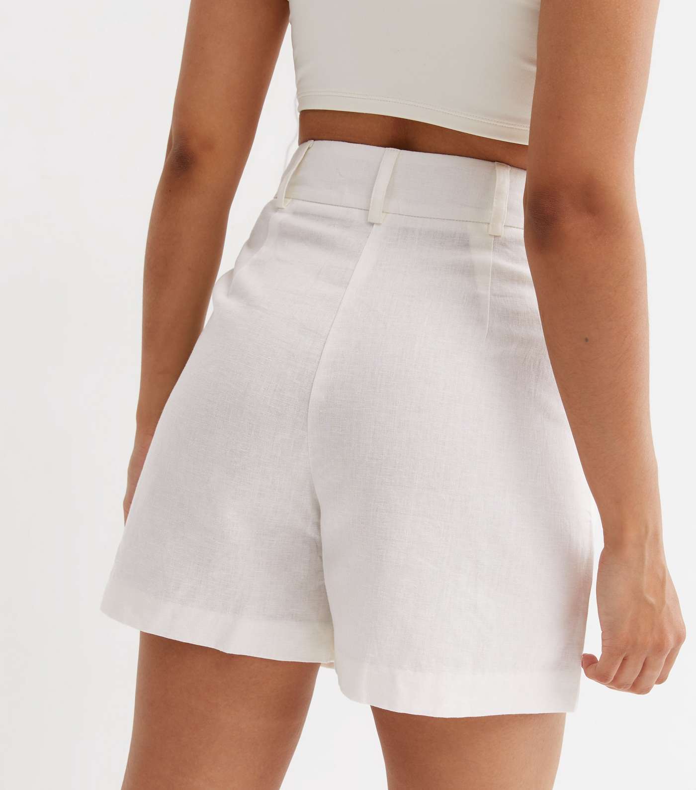 Petite Off White Linen Blend Tailored Shorts Image 4