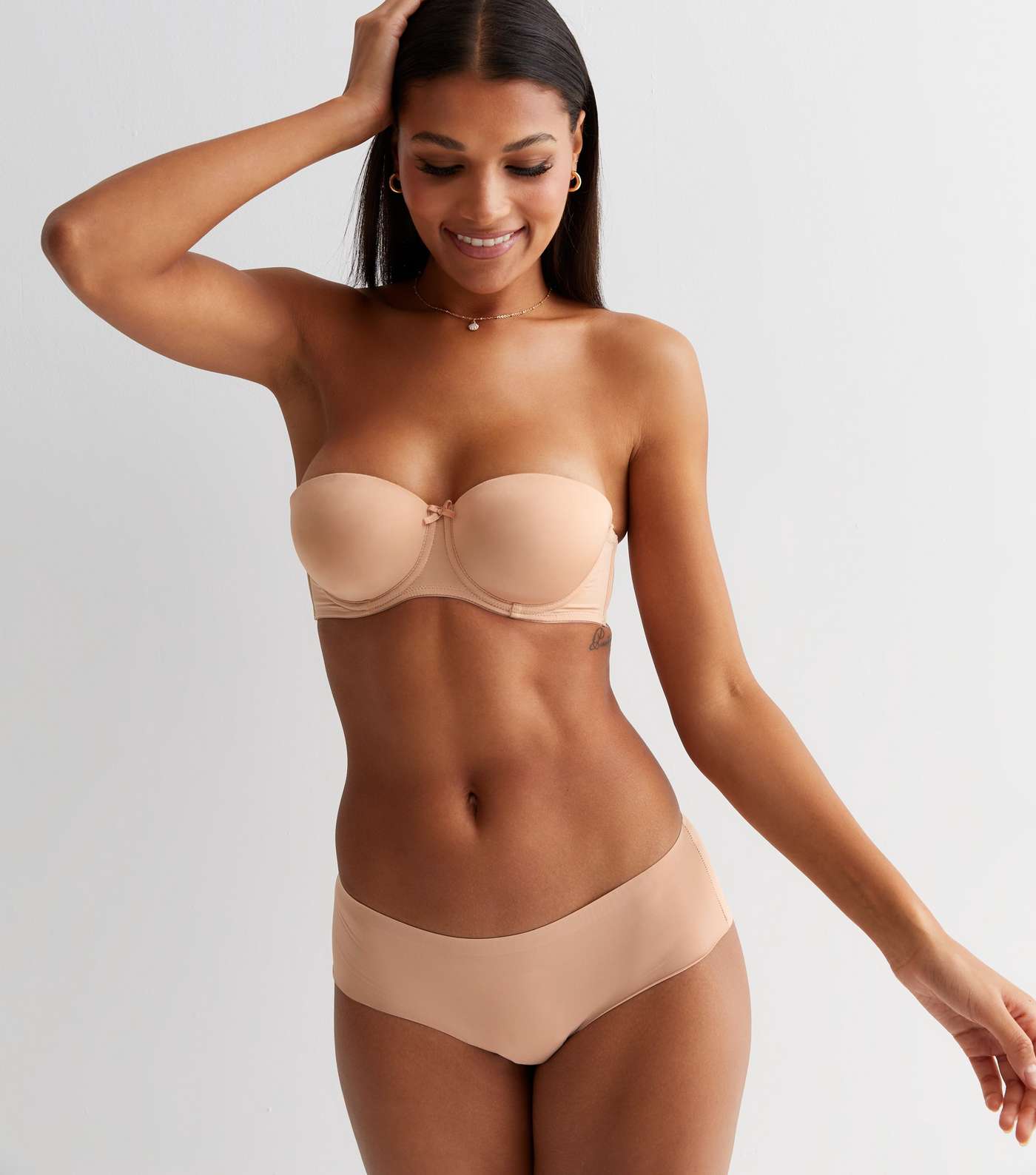 Tan Bow Front Strapless Bra Image 3