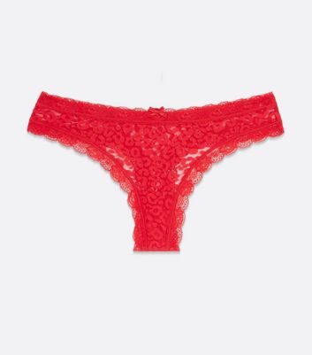 Red Animal Print Lace Thong New Look