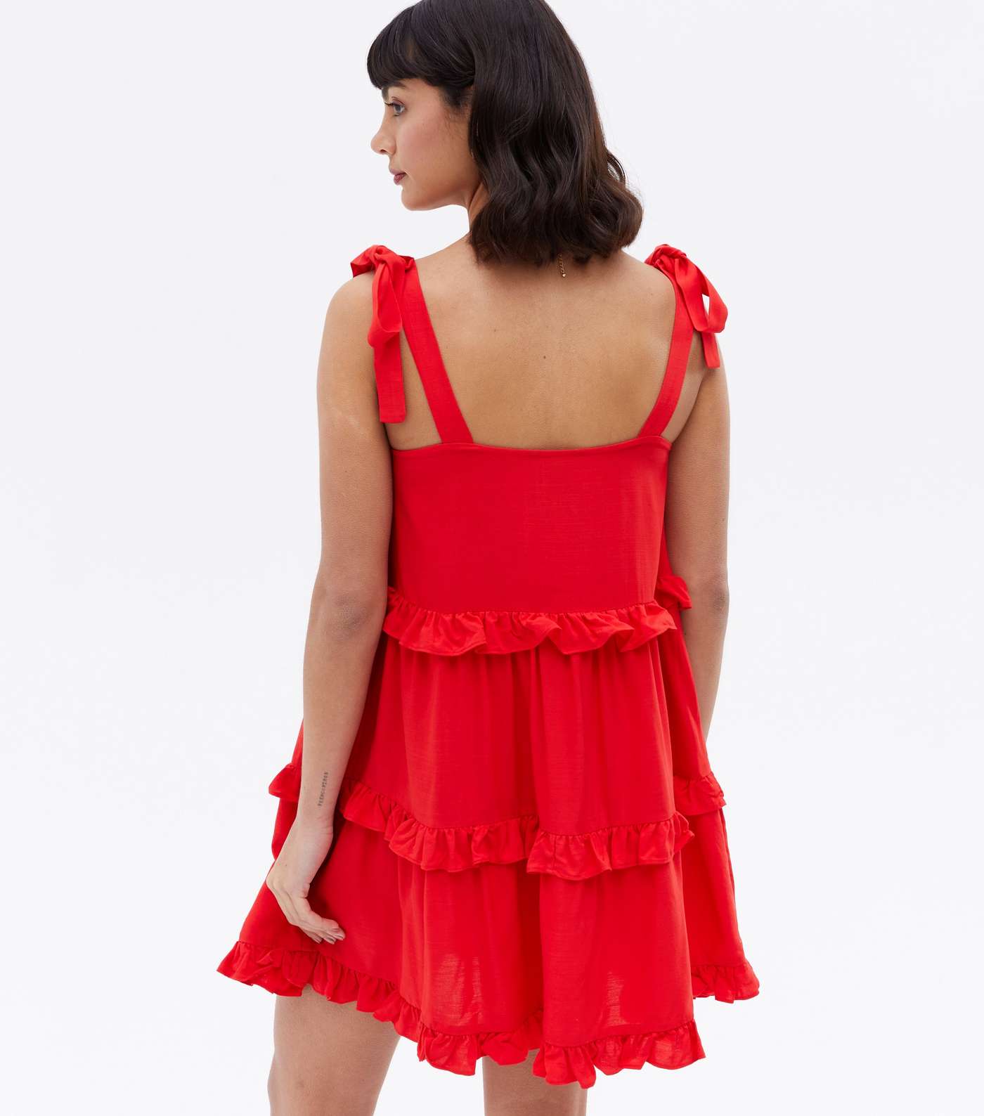 Red Frill Tiered Tie Strap Mini Dress Image 4