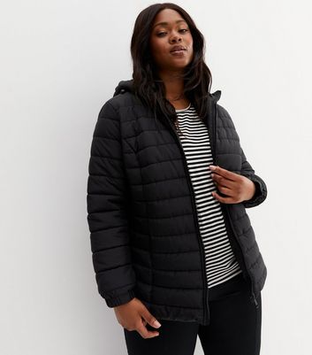 New look hooded best sale puffer jacket in black