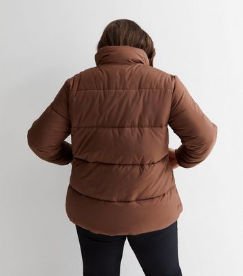 Curves Dark Brown Boxy Puffer Jacket New Look