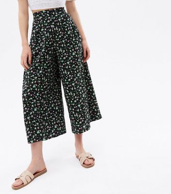 Black Ditsy Floral High Waist Wide Leg 