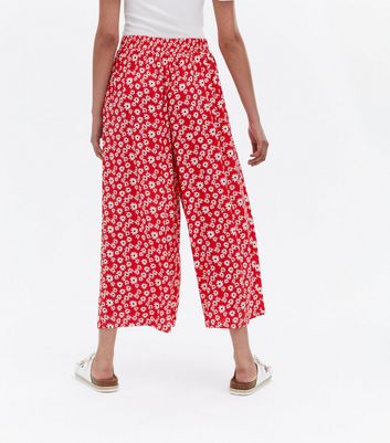 New Look Women's Red Daisy Wide Leg Crop Trousers - UK 12