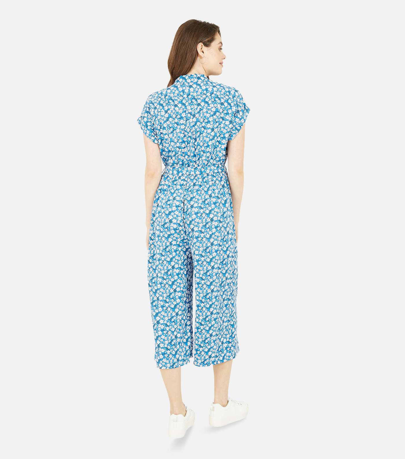 Yumi Blue Floral Belted Wide Leg Crop Jumpsuit Image 3