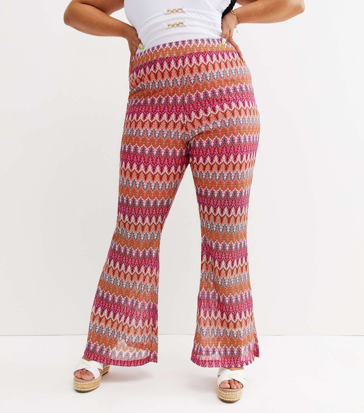 Jetsetter Pink Zig Zag Fine Knit Flared Trousers Image 5