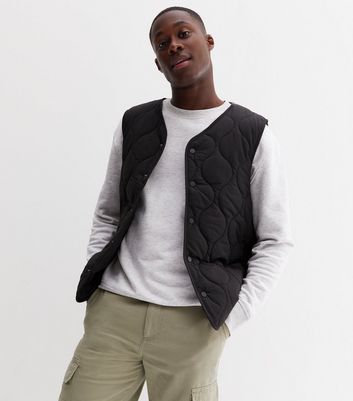 Black Quilted Popper Front Gilet | New Look