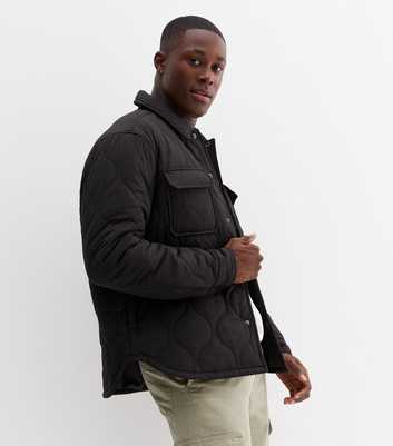 Black Quilted Collared Pocket Front Overshirt