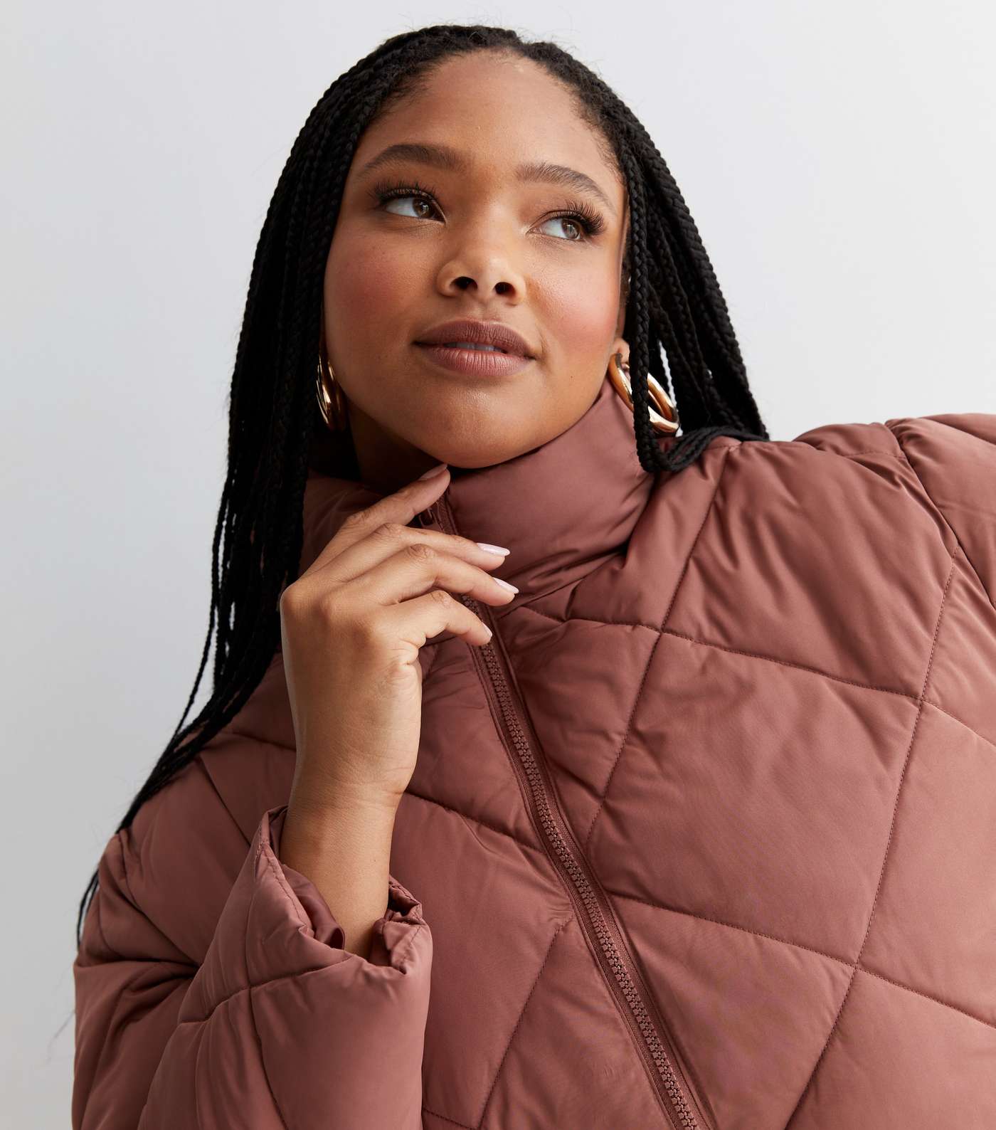 Curves Mid Pink Quilted Boxy Puffer Jacket Image 3