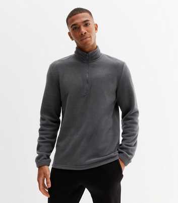 Dark Grey Fleece Zip Neck Sweatshirt