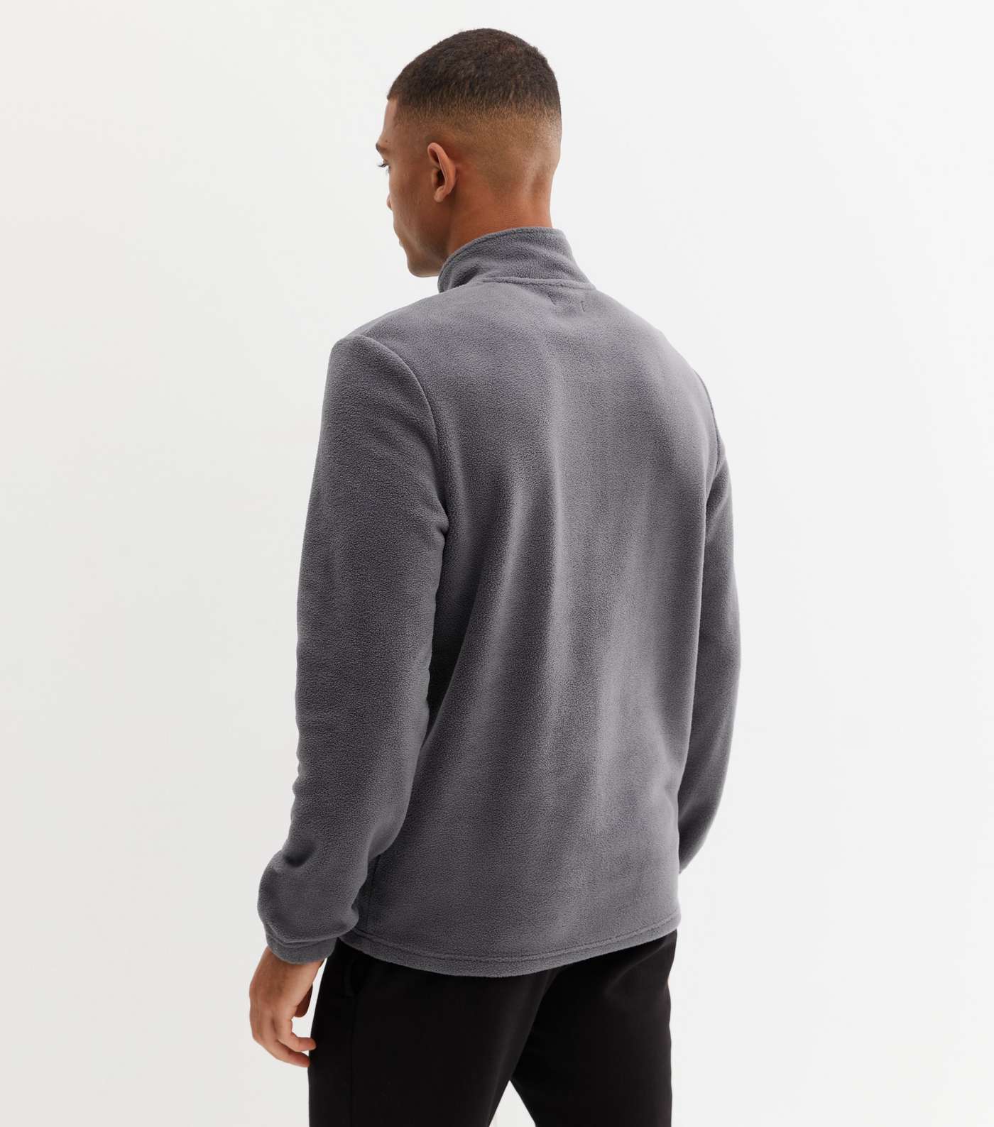 Dark Grey Fleece Zip Neck Sweatshirt Image 4