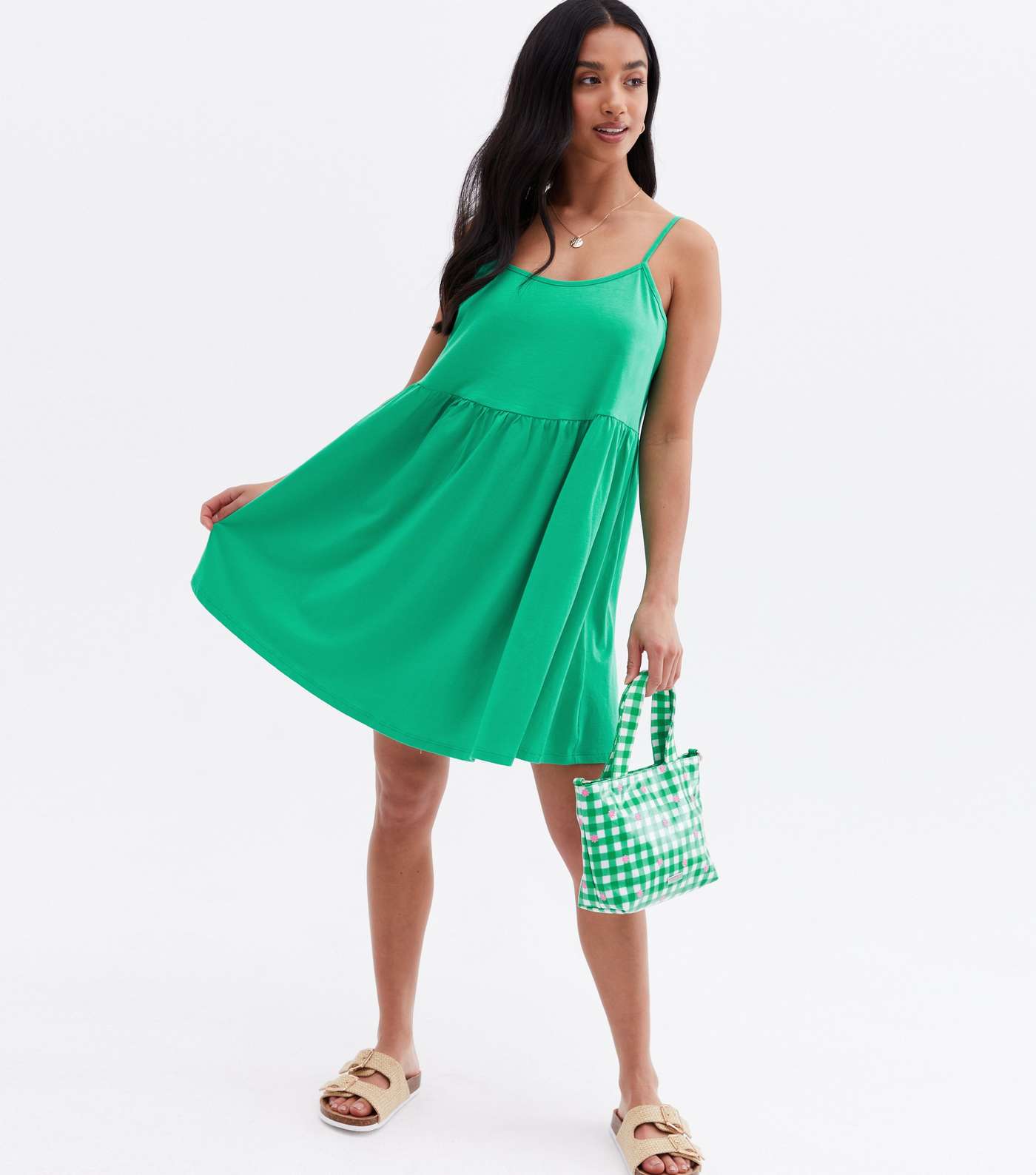 Petite Green Jersey Strappy Mini Dress