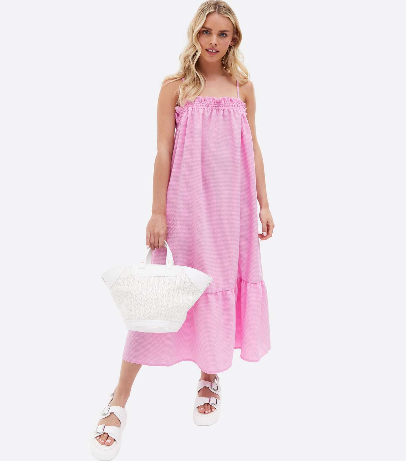 Petite Pink Tiered Strappy Midi Dress