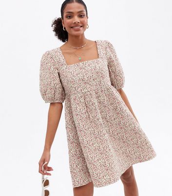 Click to view product details and reviews for Off White Ditsy Floral Quilted Mini Smock Dress New Look.