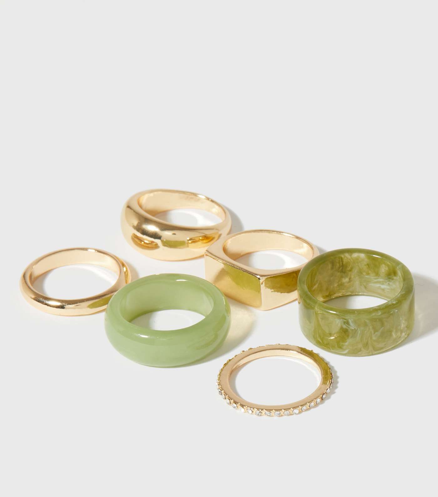 6 Pack Gold and Green Resin Rings Image 2