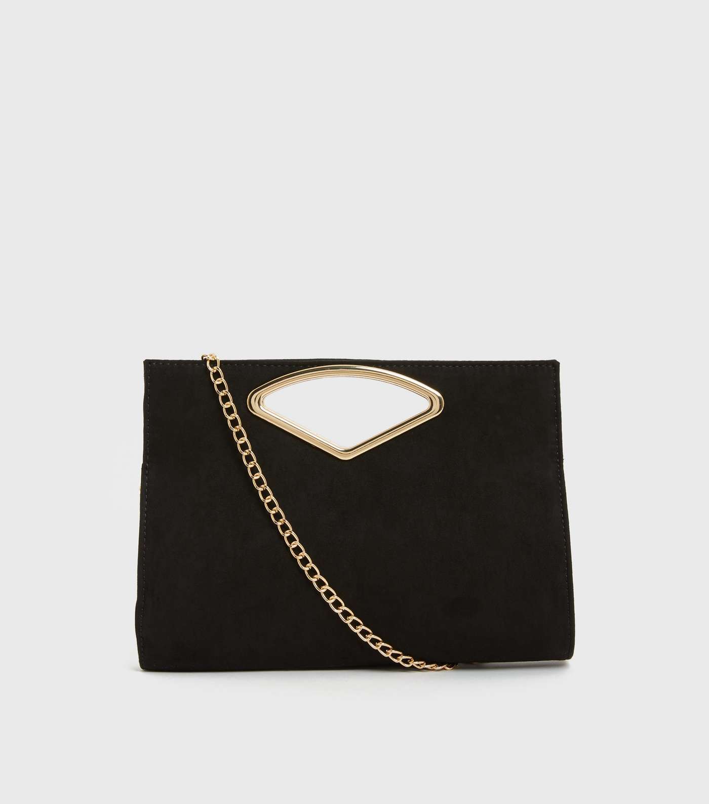 Black Suedette Chain Strap Clutch Bag