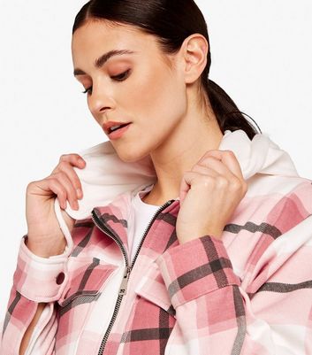 pink check shacket womens