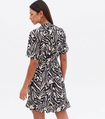 Cameo Rose Black Zebra Print High Neck Mini Dress New Look