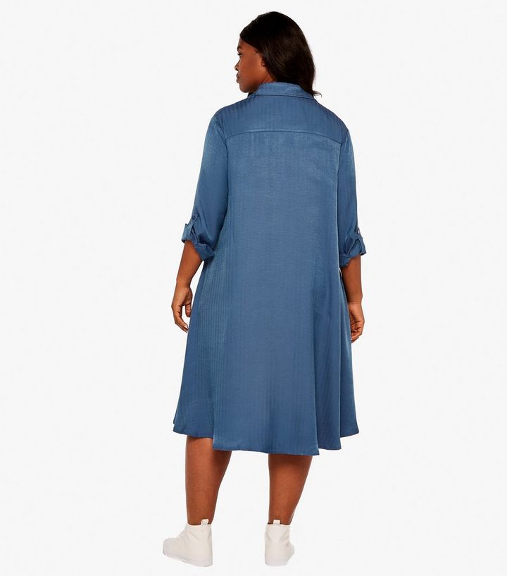 Apricot Curves Blue Twill Satin Midi Shirt Dress | New Look