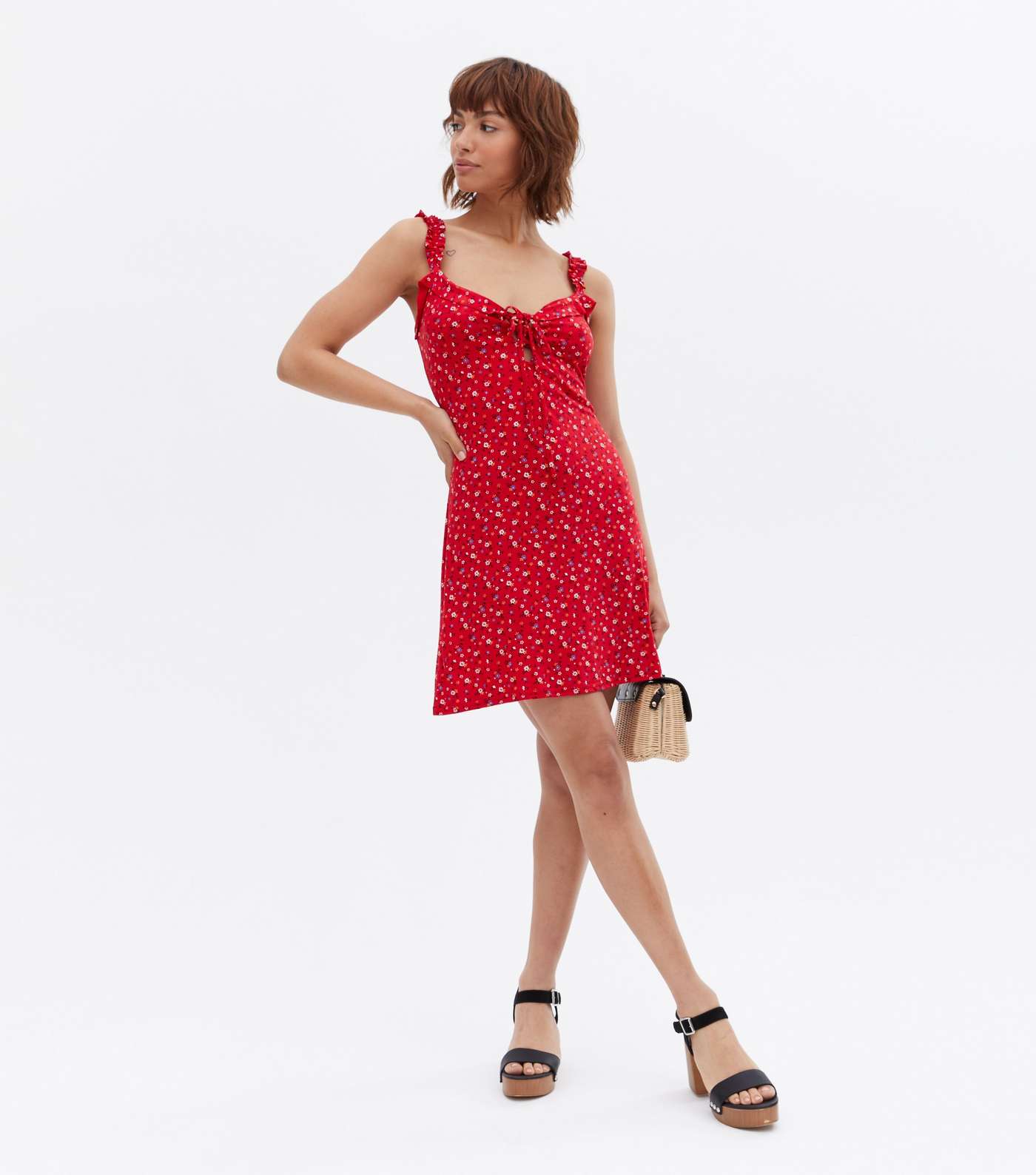 Cameo Rose Red Ditsy Floral Frill Strap Mini Dress Image 2