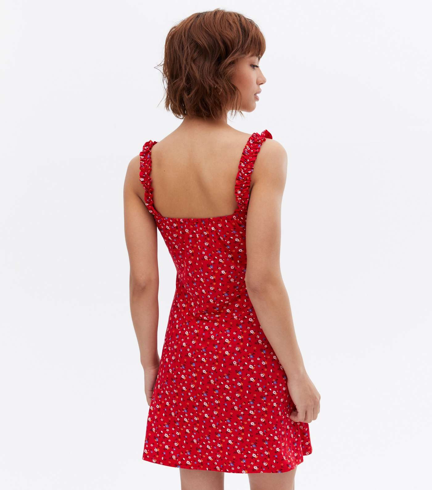 Cameo Rose Red Ditsy Floral Frill Strap Mini Dress Image 4
