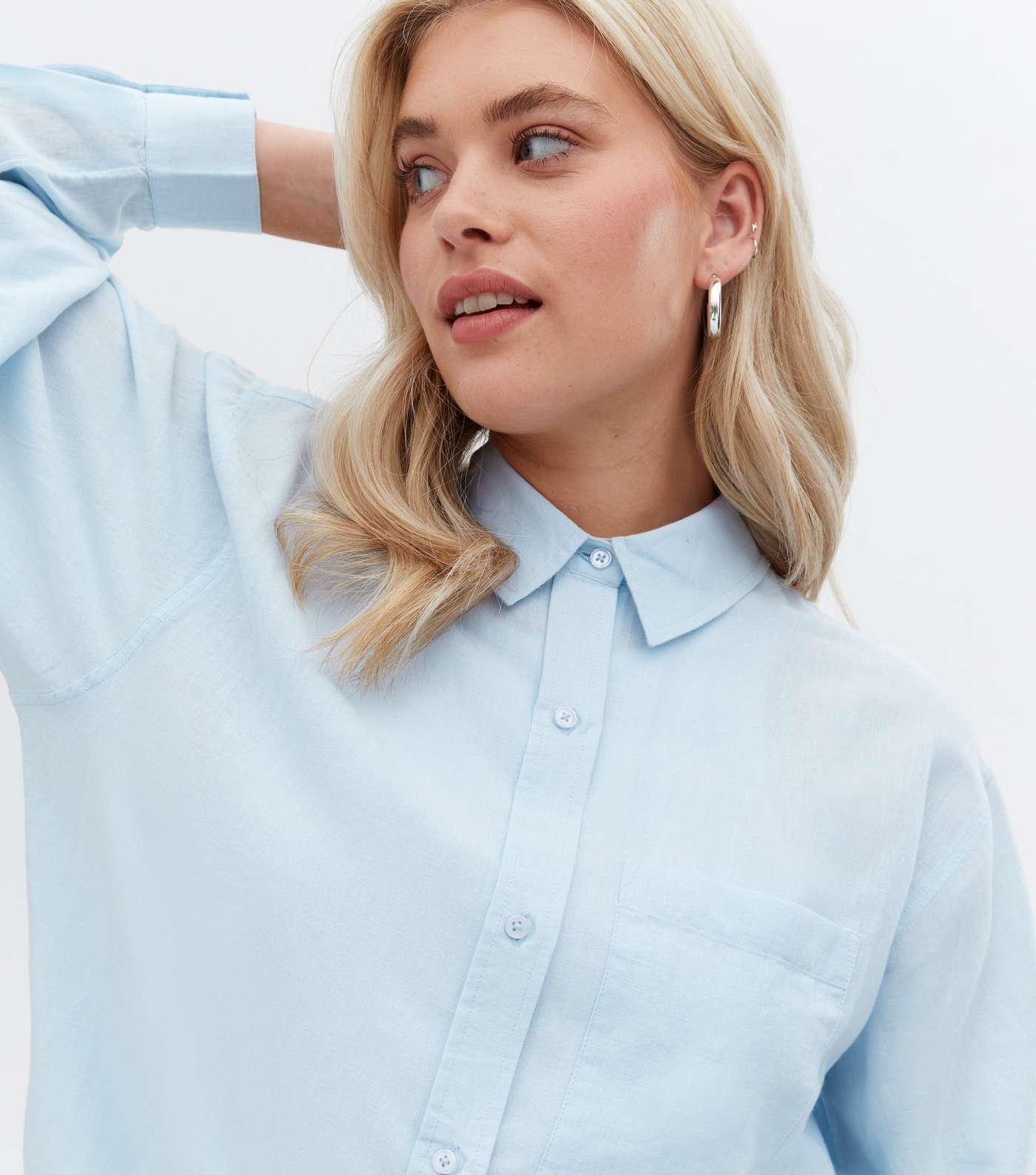 Tall Pale Blue Linen-Look Puff Sleeve Shirt Image 3
