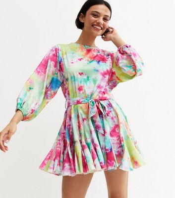 Cameo Rose Multicoloured Tie Dye Flippy Mini Smock Dress New Look