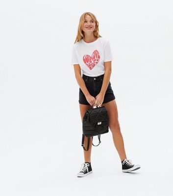 White Heart Love Logo T Shirt New Look