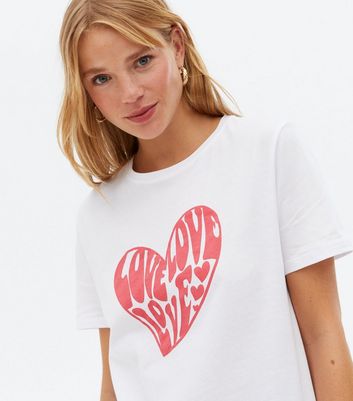 White Heart Love Logo T-Shirt | New Look