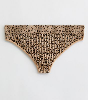 Brown Leopard Print Ribbed Seamless Thong New Look