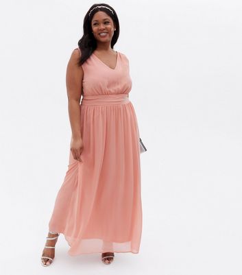 VILA Curves Pink Chiffon Tie Back Maxi Dress New Look