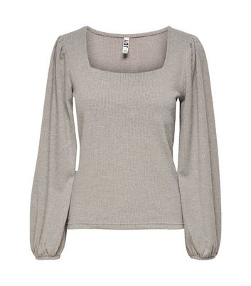 Jdy Pale Grey Ribbed Square Neck Top New Look