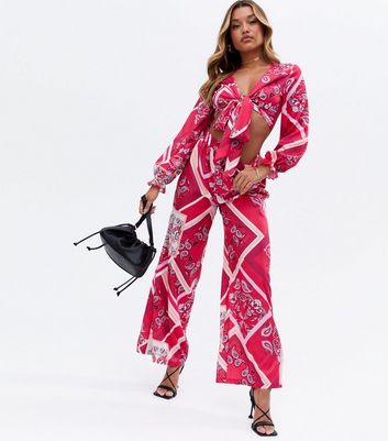 Click to view product details and reviews for Cameo Rose Pink Scarf Print Wide Leg Trousers New Look.